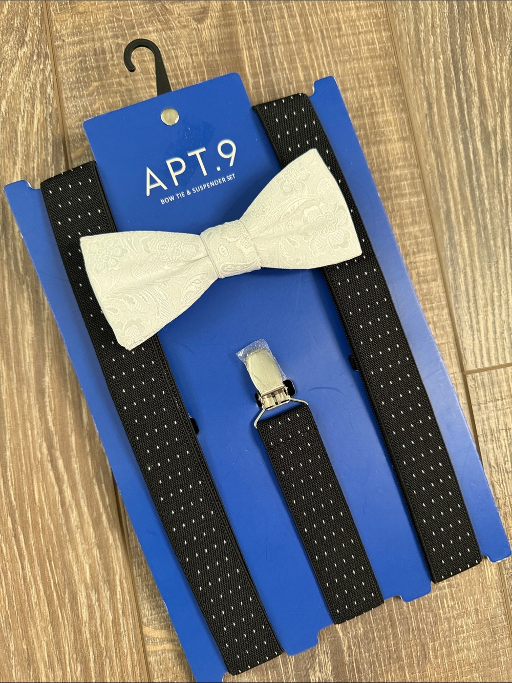 APT. 9 Black Pin-dot Suspenders with White Paisley Bow Tie